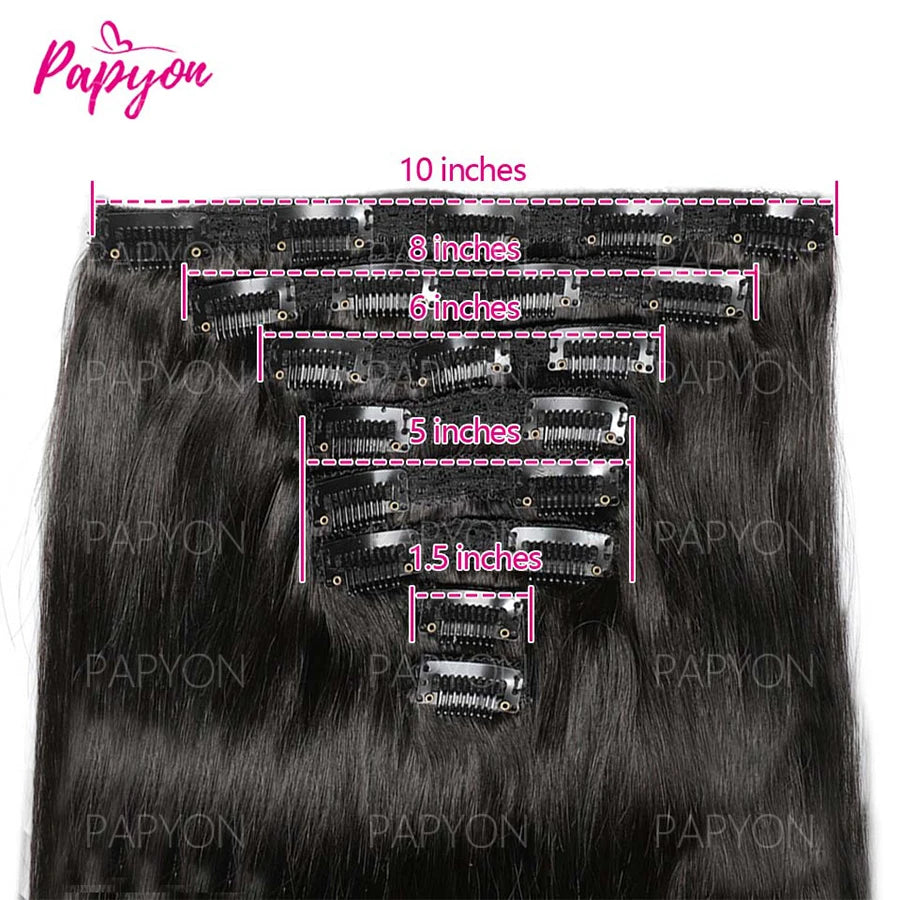 Clip-in Echthaar Extensions Brasilianisch Dick Glatt Clip-in Naturfarbe Clip-Ins Remy-Haar 22 24 26 28 Zoll für Frauen 120g/Stück