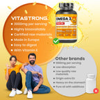 Omega 3 Fish Oil 2000mg High Dosage with Vitamin E, Without Aftertaste, Omega3 Fish Oil (Fish Oil) 700mg EPA 500mg DHA, High Concentration, omega-3 Supplement Pure Heart, Sight, Brain