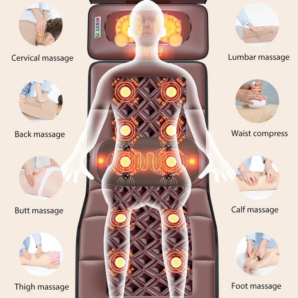 Elektrische Ganzkörper-Massagematte Schulter Nacken Taille Airbag Rücken Knetvibration Massagekissen mit Heizfunktion und Handsteuerung