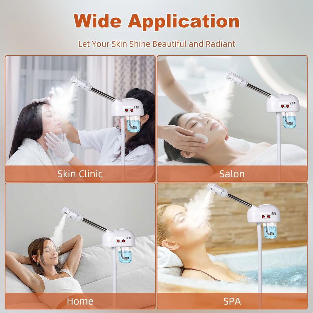 700ml 800W 2-in-1 Ozon-Gesichtsdampfer Gesichtsbefeuchtungsgerät Dichter Nebel Schnelle Vernebelung Hohe Kapazität Drehbarer Düse für Salon Beauty Spa