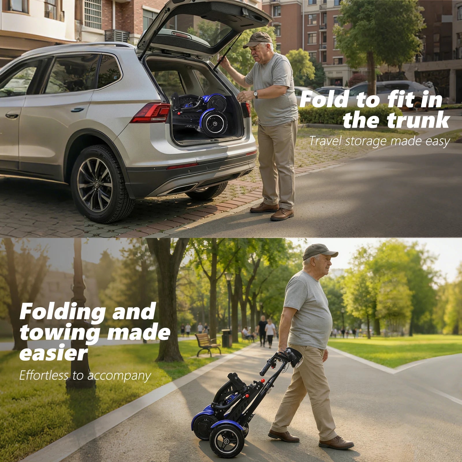 SUNNIGO 4 Wheels All Terrain Electric Mobility Scooter Dual 500W Motor 36V 18Ah Lithium Battery Lightweight Foldable Travel Scooters Adjustable Seat Anti-slip Tires Safe Brake System Comfortable Long Range 50km For Senior Dis