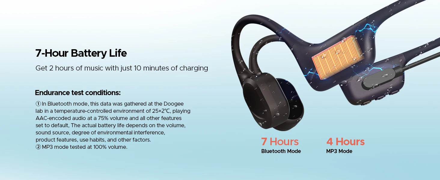 DOOGEE BoneBeat Swim Knochenschall-Kopfhörer IP68 Wasserdicht Schwimmen Open Earphones Bluetooth 5.4 Kabelloser Kopfhörer 7H Akkulaufzeit