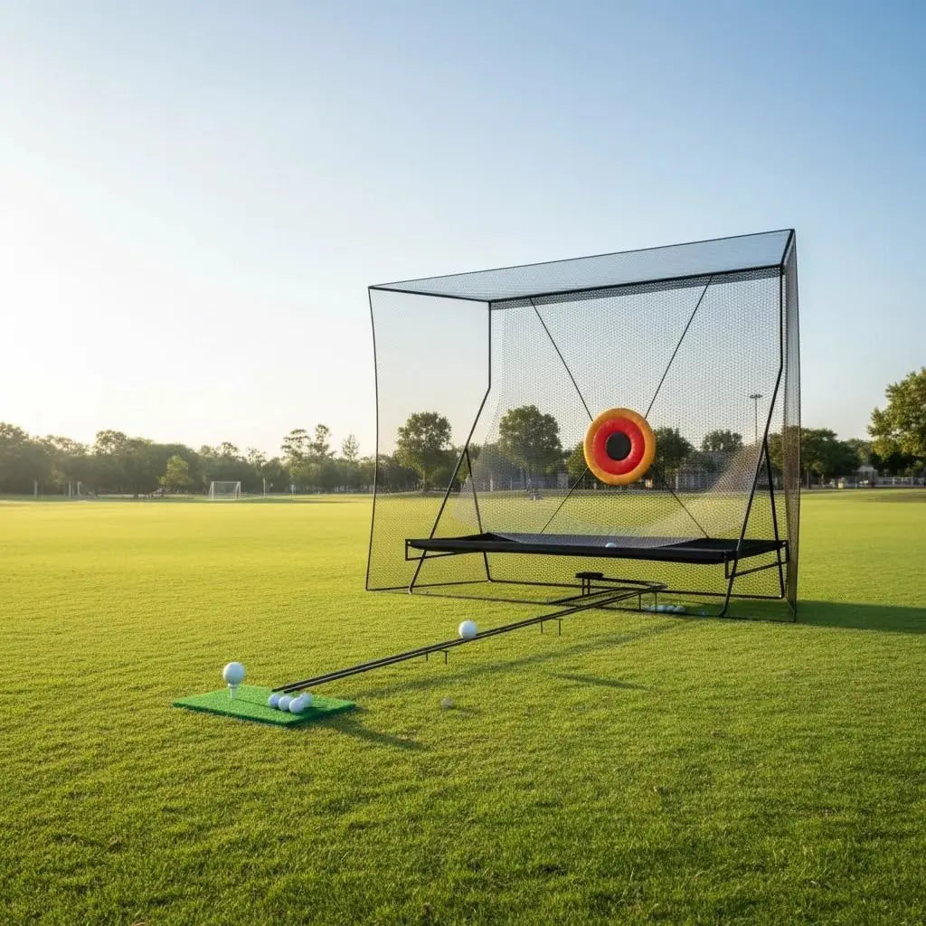 Golf-Trainingsnetz mit Ballrückführung und Ballfangtuch, großes Golftrainingsgerät mit Tragetasche für Chipping und Schwung, 305 x 244 cm
