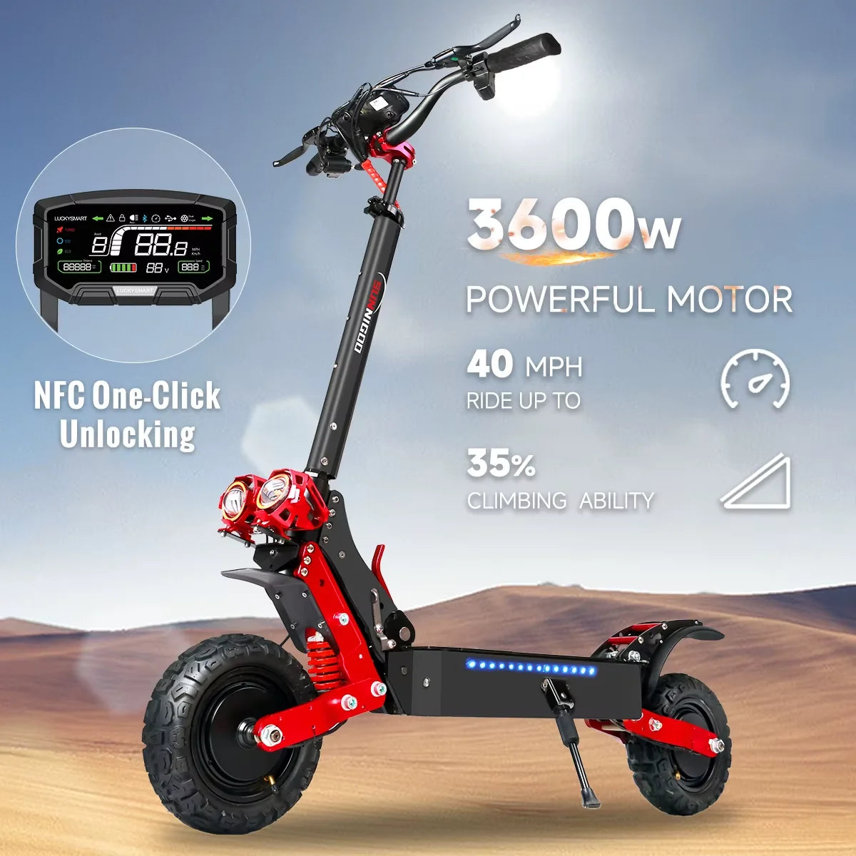 SUNNIGOO X7/X7PRO Elektroroller 3600W Doppelmotor Leistungsstark Max. Geschwindigkeit 60-65km/h 11 Zoll Offroad-Reifen Faltbarer Leistungsstarker E-Scooter 60KM Reichweite Wasserdicht IP54 NFC-Sperre Duale Bremsen All-Terrain-Scooter