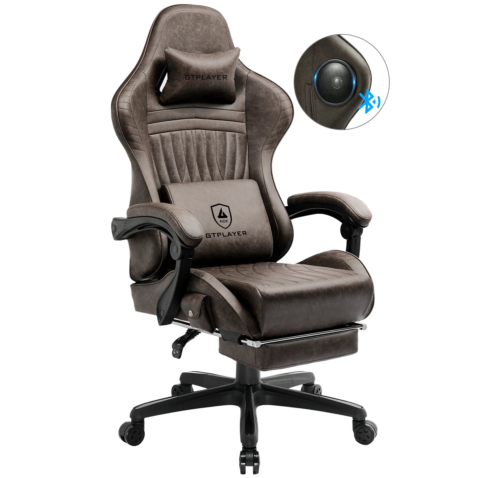 GTPLAYER Gaming Stuhl Ergonomischer Gaming-Sessel Bürostuhl PC Fußstütze Lautsprecher Musik Bürostuhl bis 150 kg