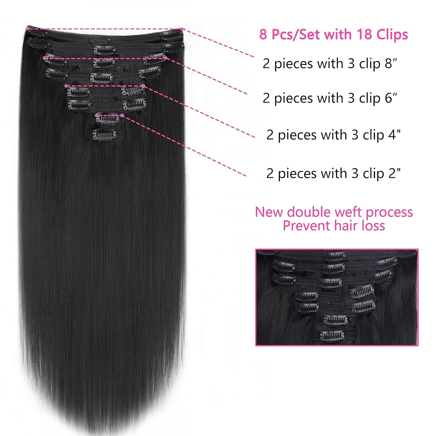 Clip-in Echthaar Extensions Glatt 100% Remy Echthaar Clip-in Extensions Unsichtbare Nahtlose Clip-ins Haarverlängerung 8 Stück Natur