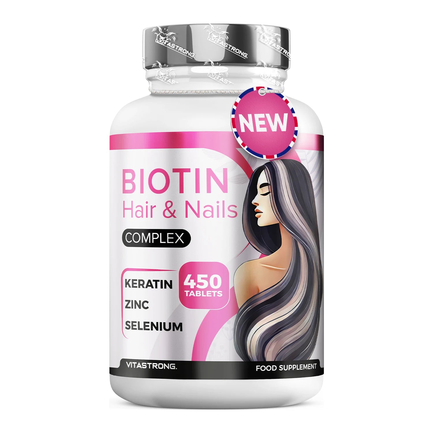 Biotin Hair Vitastrong 450 Tabletten Hochdosiert (15 Monate) Biotin Komplex Premium mit Keratin für Haare, Selen, Zink, Kupfer, Bambus, Haar Vitamine & Nägel, Haarkur Nahrungsergänzungsmittel Hauptbild