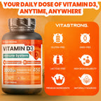 Vitamin D3 2000 IE 50mcg Hochdosiert, 1 pro Tag, 450 Tabletten D3 Vitamin Cholecalciferol (15+ Monate), Immunsystem, Knochen, Zähne, Muskeln, Ergänzung Vit D Premium Qualität Vitastrong
