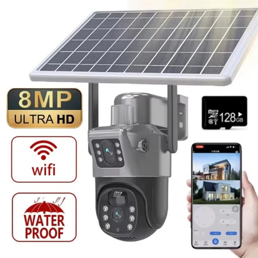 4K 8MP Dual-Objektiv PTZ Solarkamera Dual-Screen PIR Menschliche Verfolgung Outdoor WIFI Sicherheits-CTV Überwachungs-IP-Kamera Hauptbild