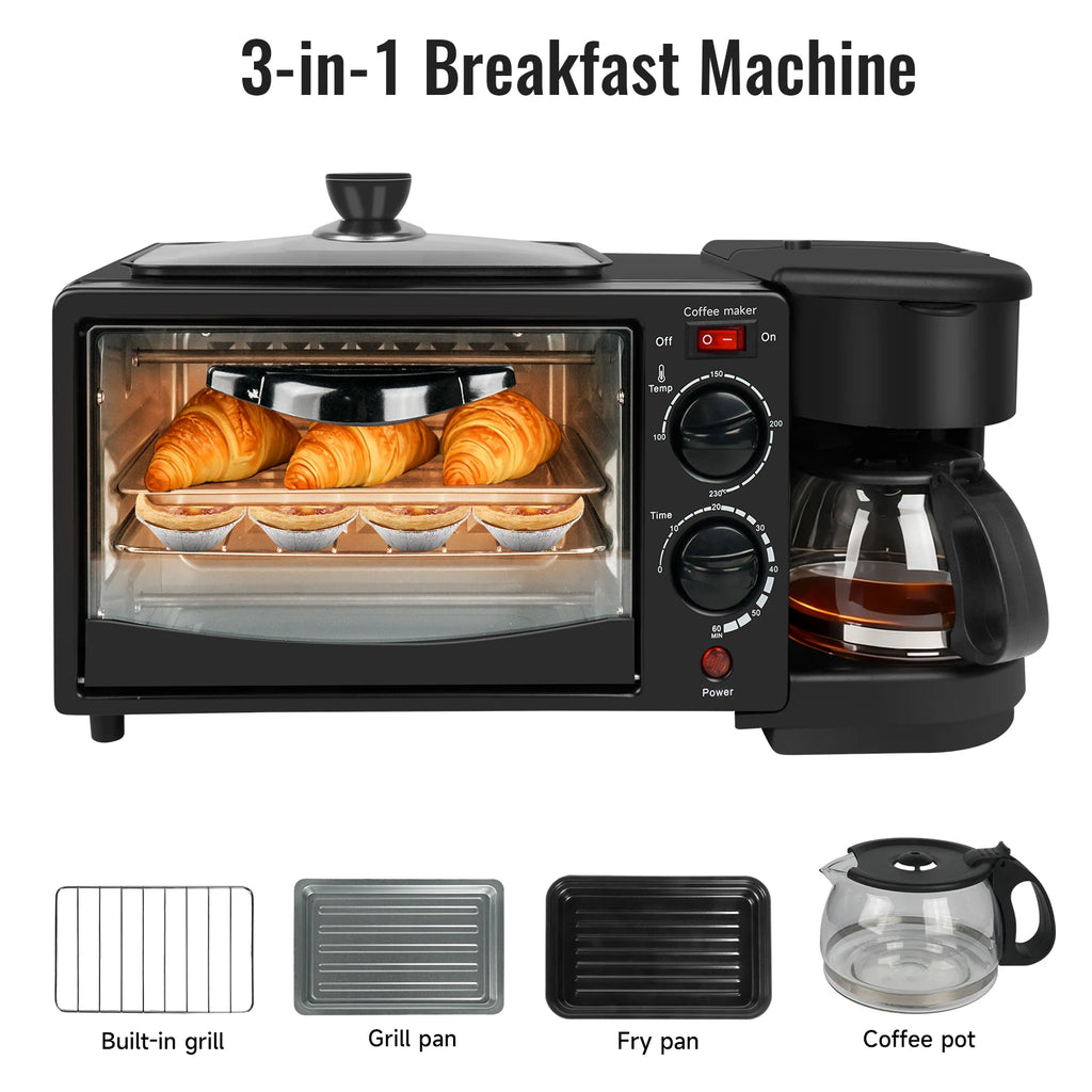 Multi-function Breakfast Maker 3 in 1 Insulation Sump Coffee Pot Anti-slip Feet Food Grade Water Tank Work Separately 220V