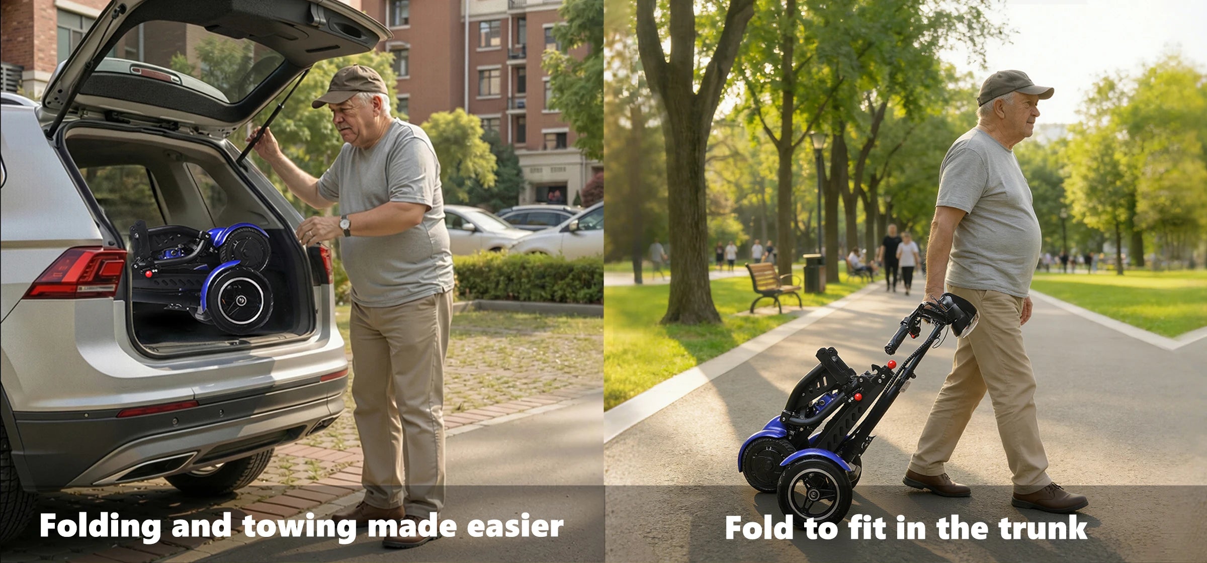 SUNNIGO 4 Wheels All Terrain Electric Mobility Scooter Dual 500W Motor 36V 18Ah Lithium Battery Lightweight Foldable Travel Scooters Adjustable Seat Anti-slip Tires Safe Brake System Comfortable Long Range 50km For Senior Dis