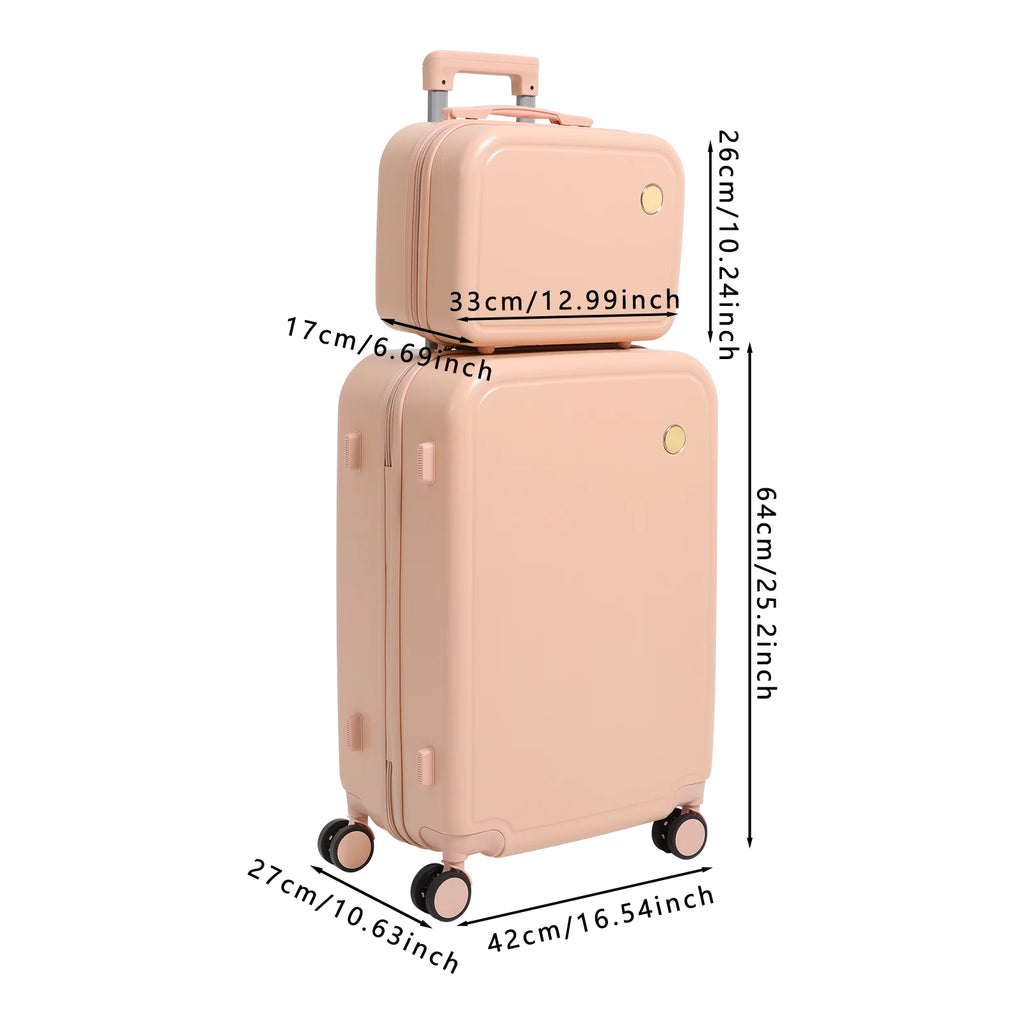 14 Zoll & 24 Zoll Koffer-Kombination, kleine und große Koffer, Hartschalen-Handgepäck, Spinner-Gepäck mit Kosmetiktasche, leichtes, verschleißfestes Gepäck für Geschäfts- und Urlaubsreisen, Pink