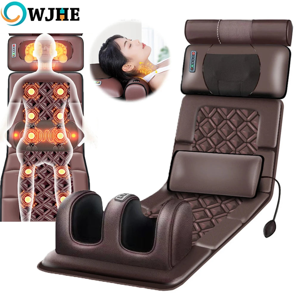 3D Elektrische Massage-Matratze Einstellbare Vibrations-Heizungs-Massageauflage für Nacken, Rücken, Füße, Körper, Schmerzlinderung, Stressabbau, Körperentspannung