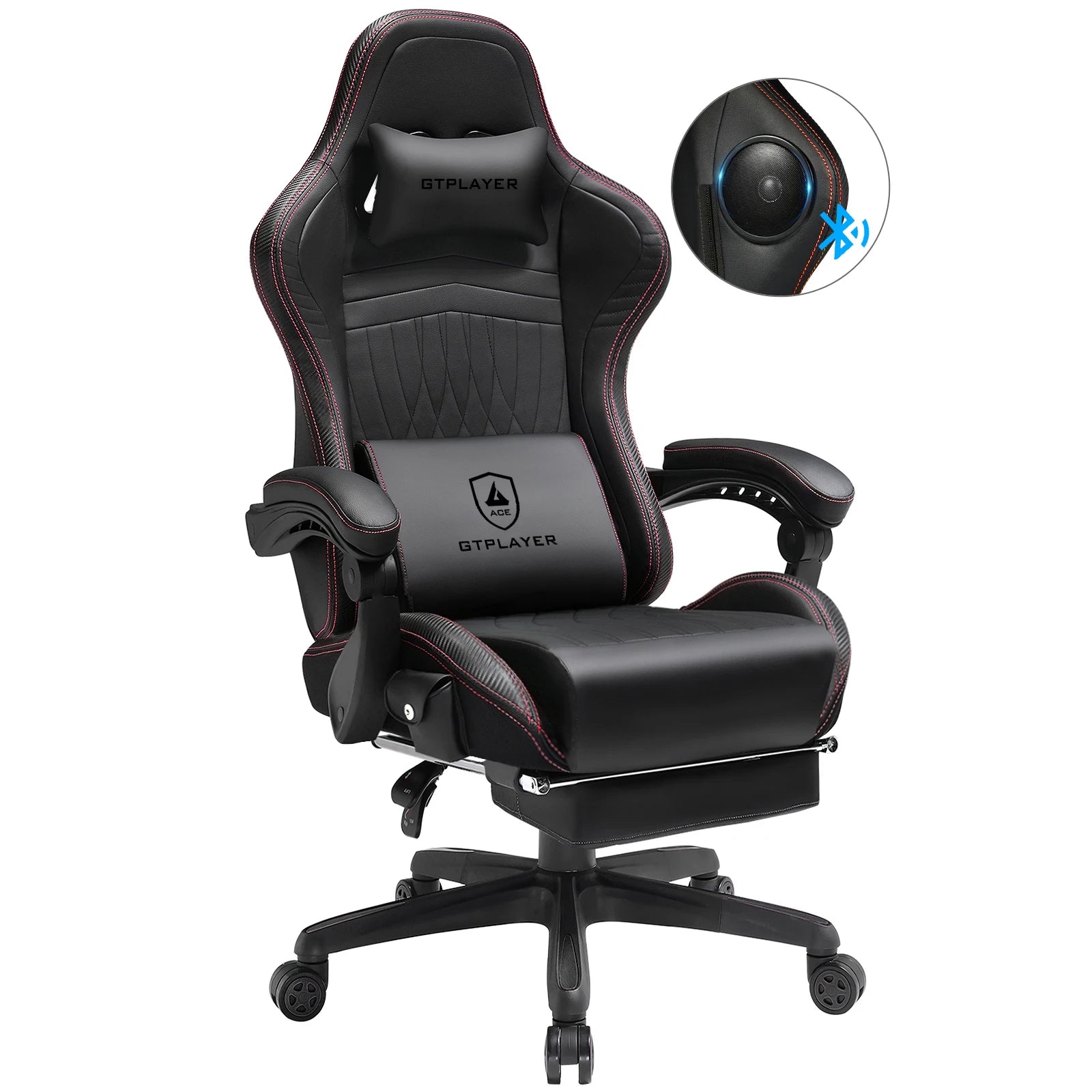 GTPLAYER Gaming Stuhl Ergonomischer Gaming-Sessel Bürostuhl PC Fußstütze Lautsprecher Musik Bürostuhl bis 150 kg