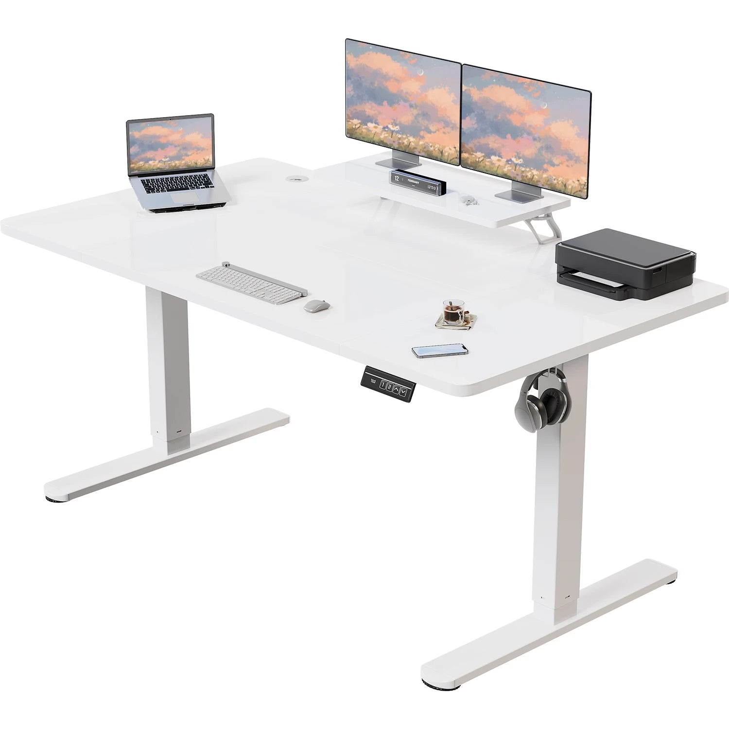 Devoko Height Adjustable desk Electric 180 × 80cm with Monitor Stand Ergonomic Seat Standing Desk (White)