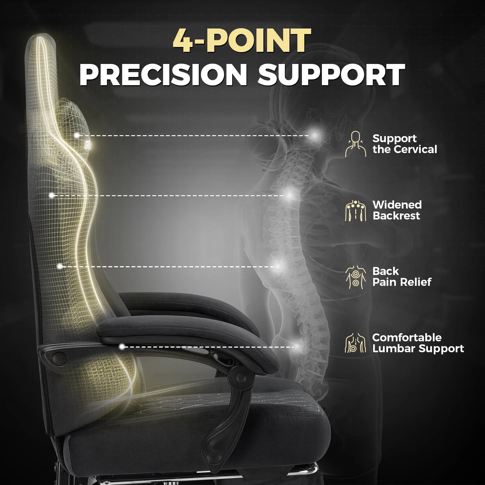 GTPLAYER Gaming-Stoffstuhl, ergonomischer Bürostuhl, PC-Stuhl, verstellbarer und drehbarer Schreibtischstuhl