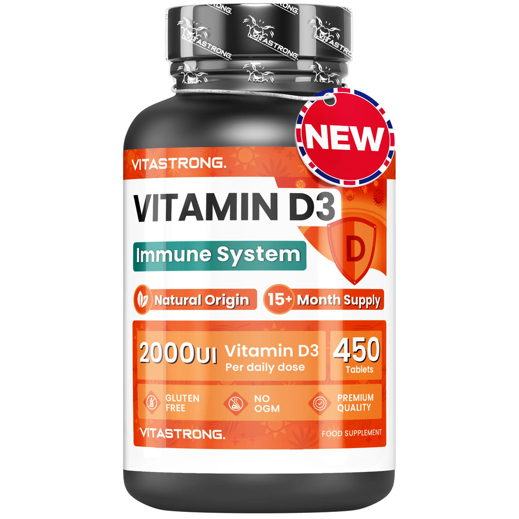Vitamin D3 2000 IE 50mcg Hochdosiert, 1 pro Tag, 450 Tabletten D3 Vitamin Cholecalciferol (15+ Monate), Immunsystem, Knochen, Zähne, Muskeln, Ergänzung Vit D Premium Qualität Vitastrong
