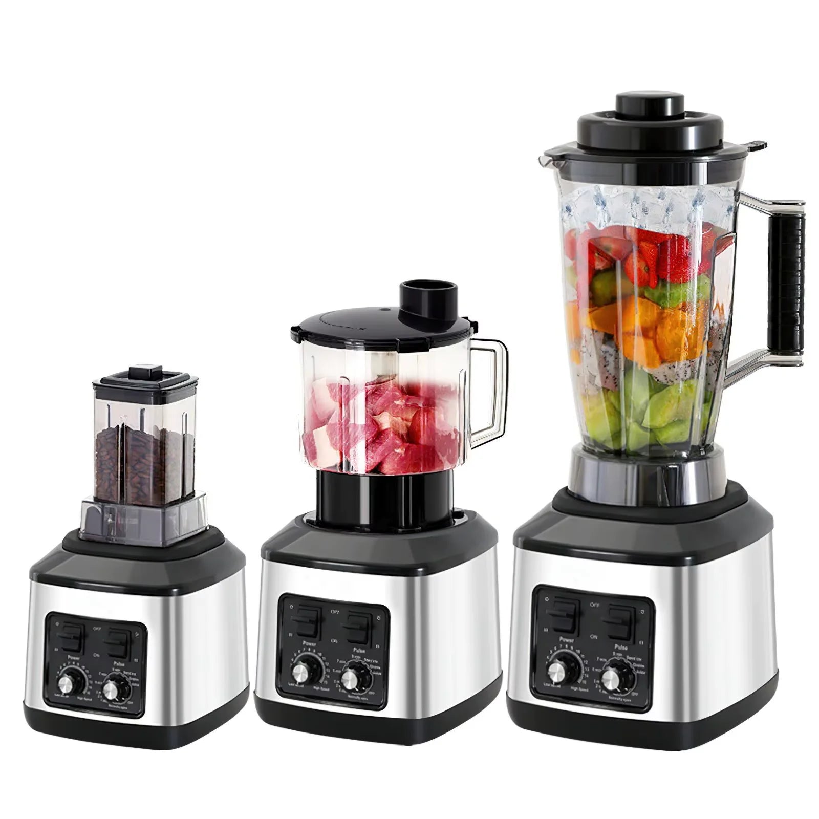 3-in-1 Leistungsstarker Standmixer Entsafter Smoothie Maker 0.5/1.5/2.5L 3 Behälter Küchenmaschine Mixer für Eis Nüsse Obst