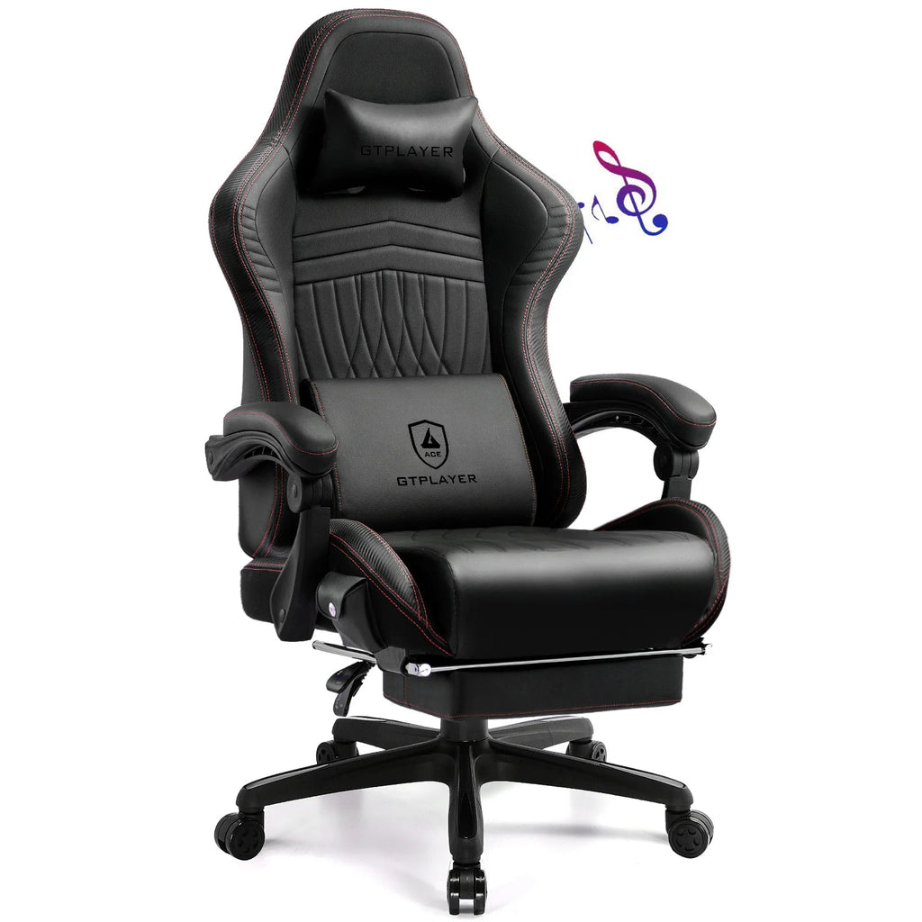 GTPLAYER Gaming Stuhl Ergonomischer Gaming-Sessel Bürostuhl PC Fußstütze Lautsprecher Musik Bürostuhl bis 150 kg