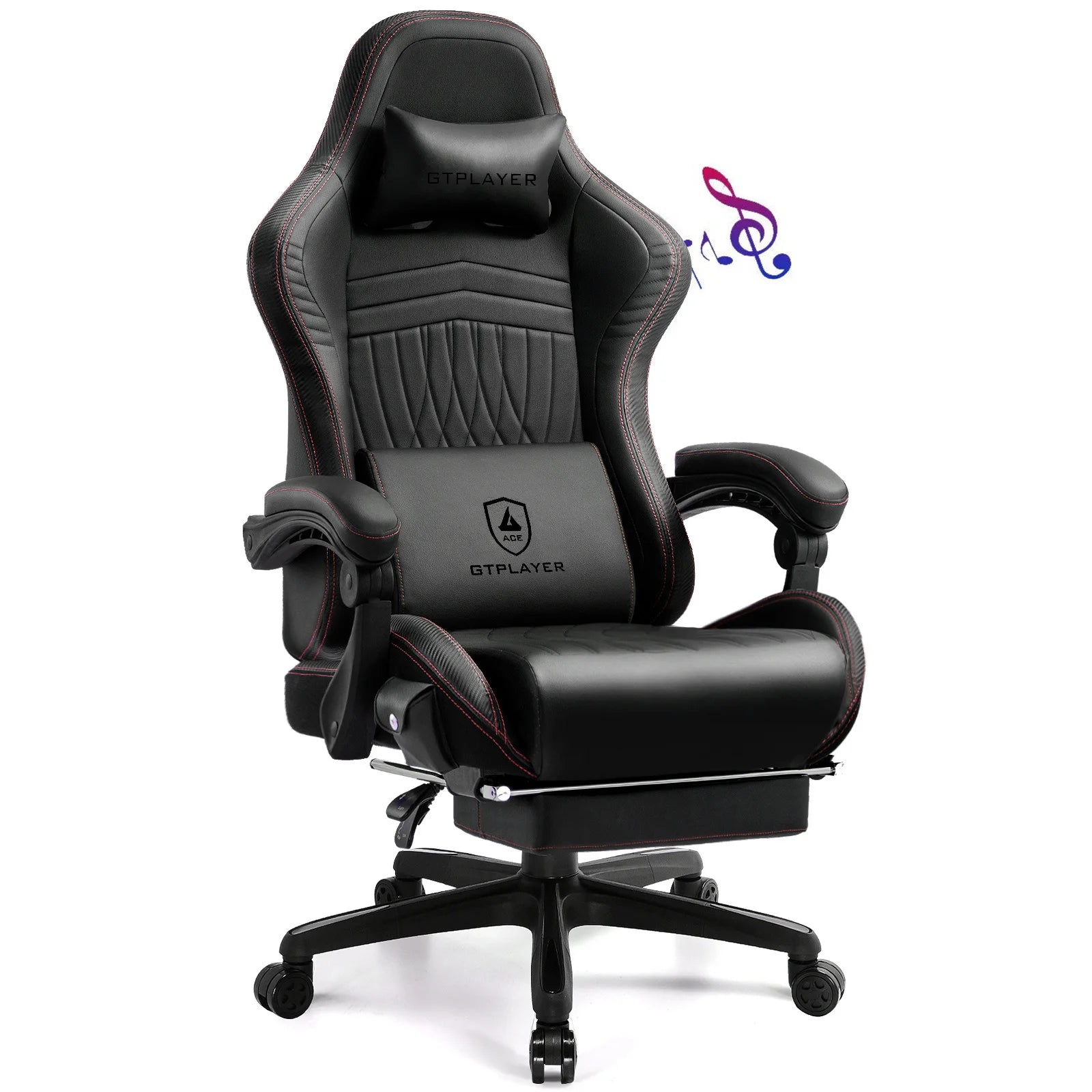 GTPLAYER Gaming Stuhl Ergonomischer Gaming-Sessel Bürostuhl PC Fußstütze Lautsprecher Musik Bürostuhl bis 150 kg