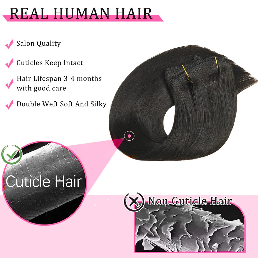 Clip-in Echthaar Extensions Glatt 100% Remy Echthaar Clip-in Extensions Unsichtbare Nahtlose Clip-ins Haarverlängerung 8 Stück Natur
