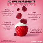 Vitastrong Biotin Hochdosis Komplex 100% Vegan – 120 Biotin Gums für Haare, Haut und Nägel mit Zink, Selen, Vitamin C, Vitamin E, Vitamin B6, Folat und Kaliumjodid – Unterstützt gesundes Haar und reduziert Müdigkeit