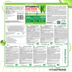 VitaStrong Vitamin K2 200 mcg, hochdosiert, 1 Tablette täglich, 450 Tabletten, Knochengesundheit, Unterstützung von Knochen und Muskeln, Nahrungsergänzungsmittel, Premium Qualität, 100% vegan und saubere Formel