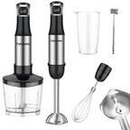 6-in-1 Handheld-Stabmixer – Edelstahl-Stabmixer mit 5 Geschwindigkeiten, Zerkleinerer, Schneebesen und Milchaufschäumer