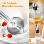 6-in-1 Handheld-Stabmixer – Edelstahl-Stabmixer mit 5 Geschwindigkeiten, Zerkleinerer, Schneebesen und Milchaufschäumer