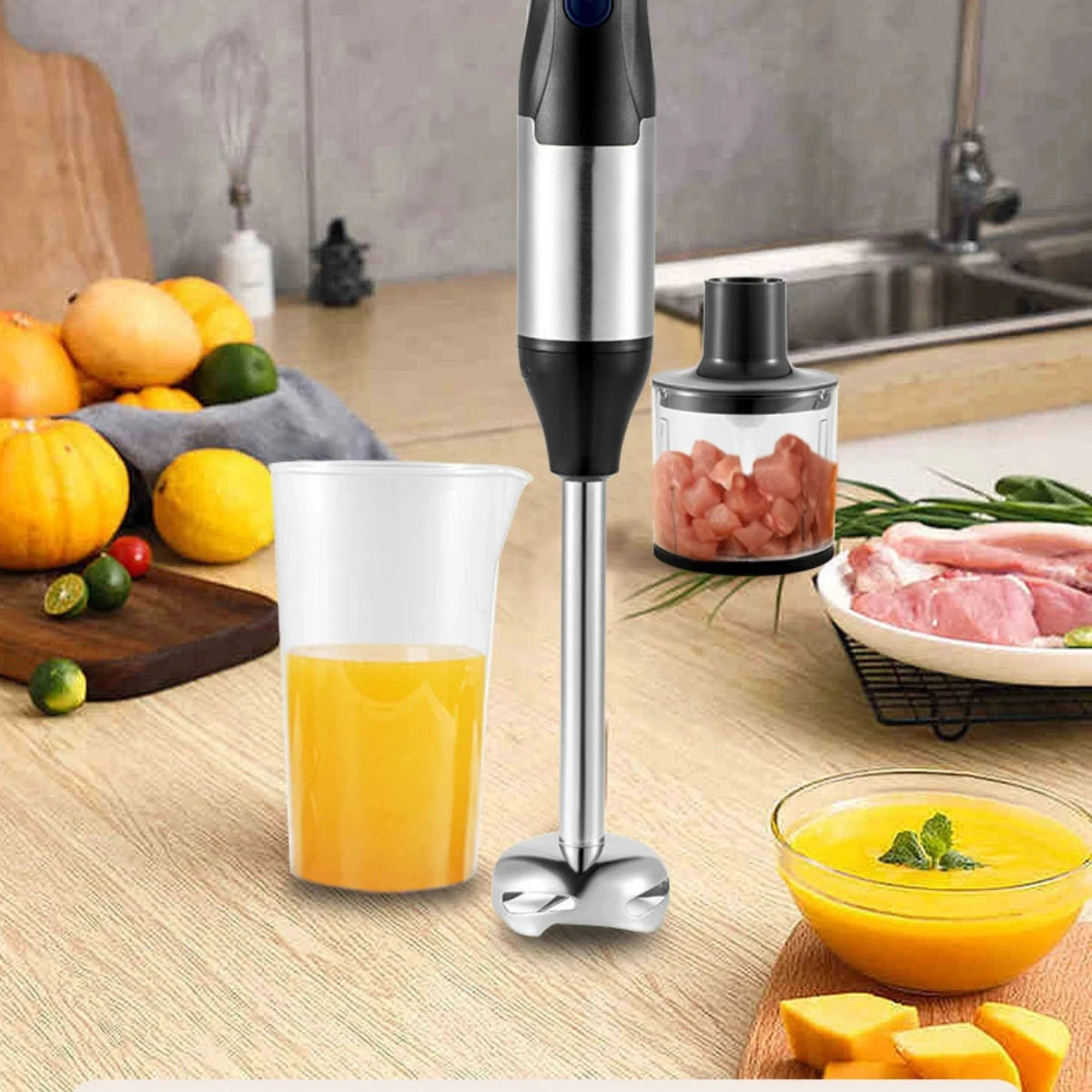 1000W 4-in-1 Stabmixer Edelstahl Pürierstab Küchenmaschine Geringe Geräuschentwicklung 36-45dB für Babynahrung Suppe Smoothie 220V Zweitbild