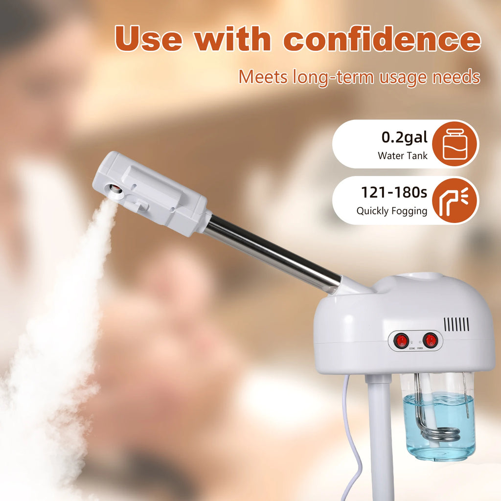 700ml 800W 2-in-1 Ozon-Gesichtsdampfer Gesichtsbefeuchtungsgerät Dichter Nebel Schnelle Vernebelung Hohe Kapazität Drehbarer Düse für Salon Beauty Spa