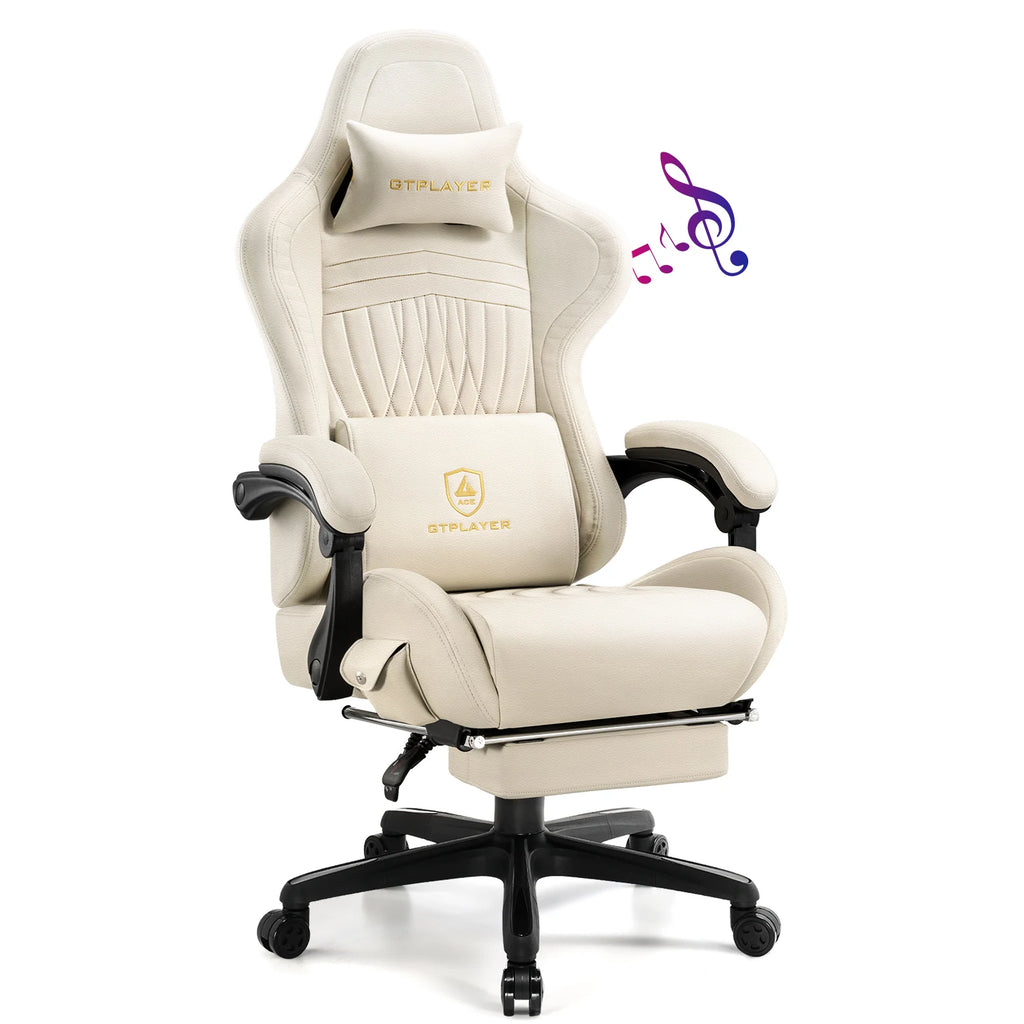 GTPLAYER Gaming Stuhl Ergonomischer Gaming-Sessel Bürostuhl PC Fußstütze Lautsprecher Musik Bürostuhl bis 150 kg