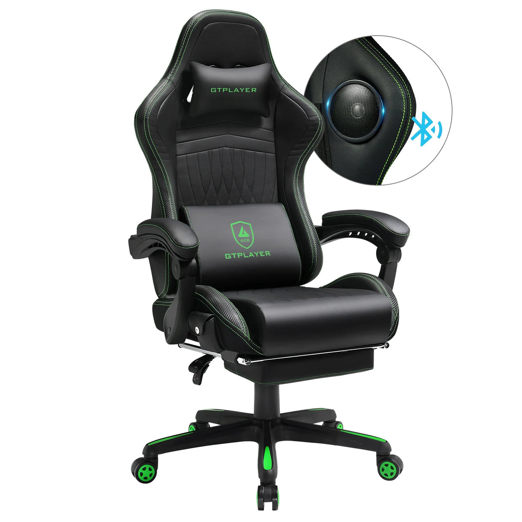 GTPLAYER Gaming Stuhl Ergonomischer Gaming-Sessel Bürostuhl PC Fußstütze Lautsprecher Musik Bürostuhl bis 150 kg