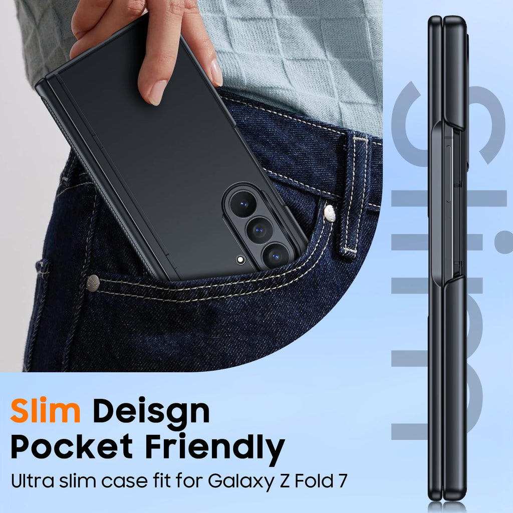 Geeignet für Magsafe, Scharnierschutz, Displayschutz, integrierter versteckter Ständer, schlanke, stoßfeste Handyhülle für Galaxy Z Fold 7 – Schwarz