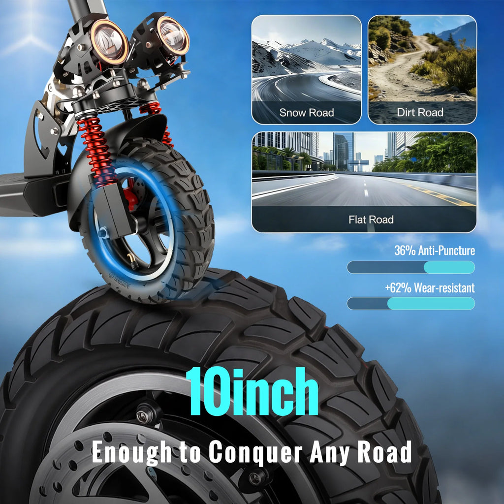 SUNNIGOO 800W Elektroroller für Erwachsene – 25 km/h hohe Geschwindigkeit, 45-55 km große Reichweite, 10 Zoll Offroad-Reifen, faltbarer Pendler-E-Scooter