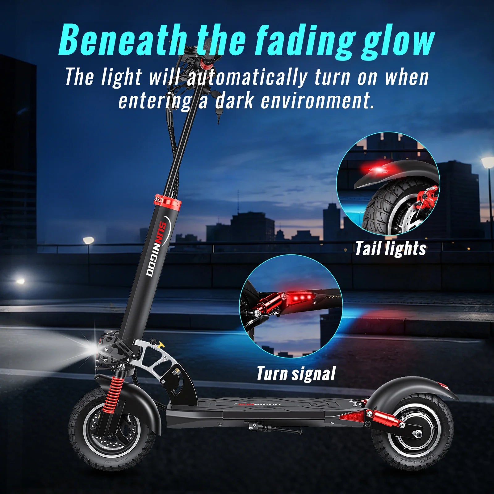 SUNNIGOO 800W Elektroroller für Erwachsene – 25 km/h hohe Geschwindigkeit, 45-55 km große Reichweite, 10 Zoll Offroad-Reifen, faltbarer Pendler-E-Scooter