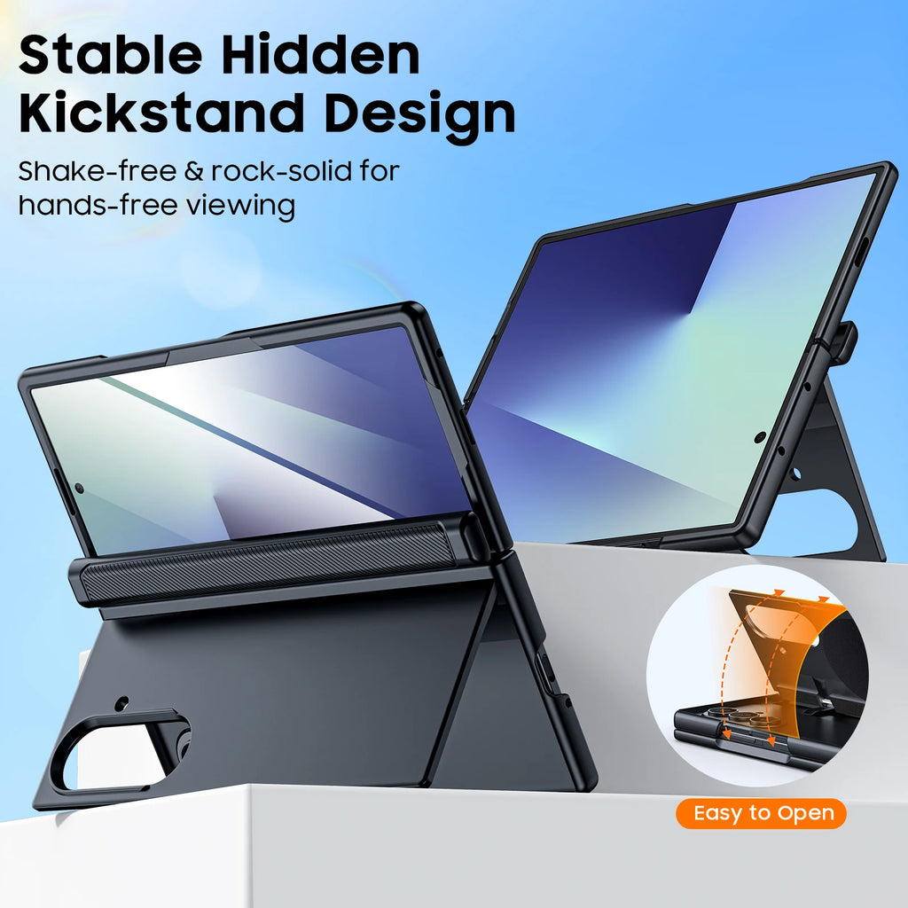 Geeignet für Magsafe, Scharnierschutz, Displayschutz, integrierter versteckter Ständer, schlanke, stoßfeste Handyhülle für Galaxy Z Fold 7 – Schwarz