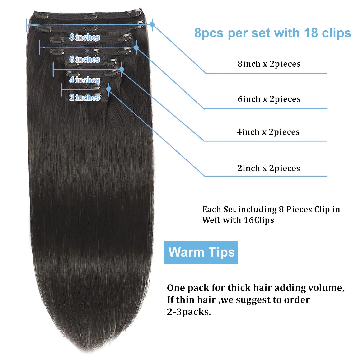 8 Stück Clip In Echthaar Extensions 100% Echthaar Clip In Natürliche Haarverlängerungen Glatte Haarteile 14-26 Zoll Remy Haar