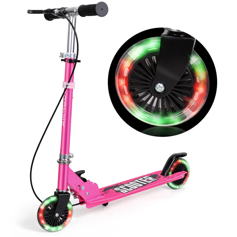 Kinder E-Scooter mit LED-Lichtern & leicht faltbarer Roller, Tri-Slider Speeder Push Scooter mit verstellbarem Lenker