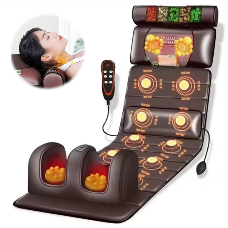 Elektrische Ganzkörper-Massagematte Schulter Nacken Taille Airbag Rücken Knetvibration Massagekissen mit Heizfunktion und Handsteuerung
