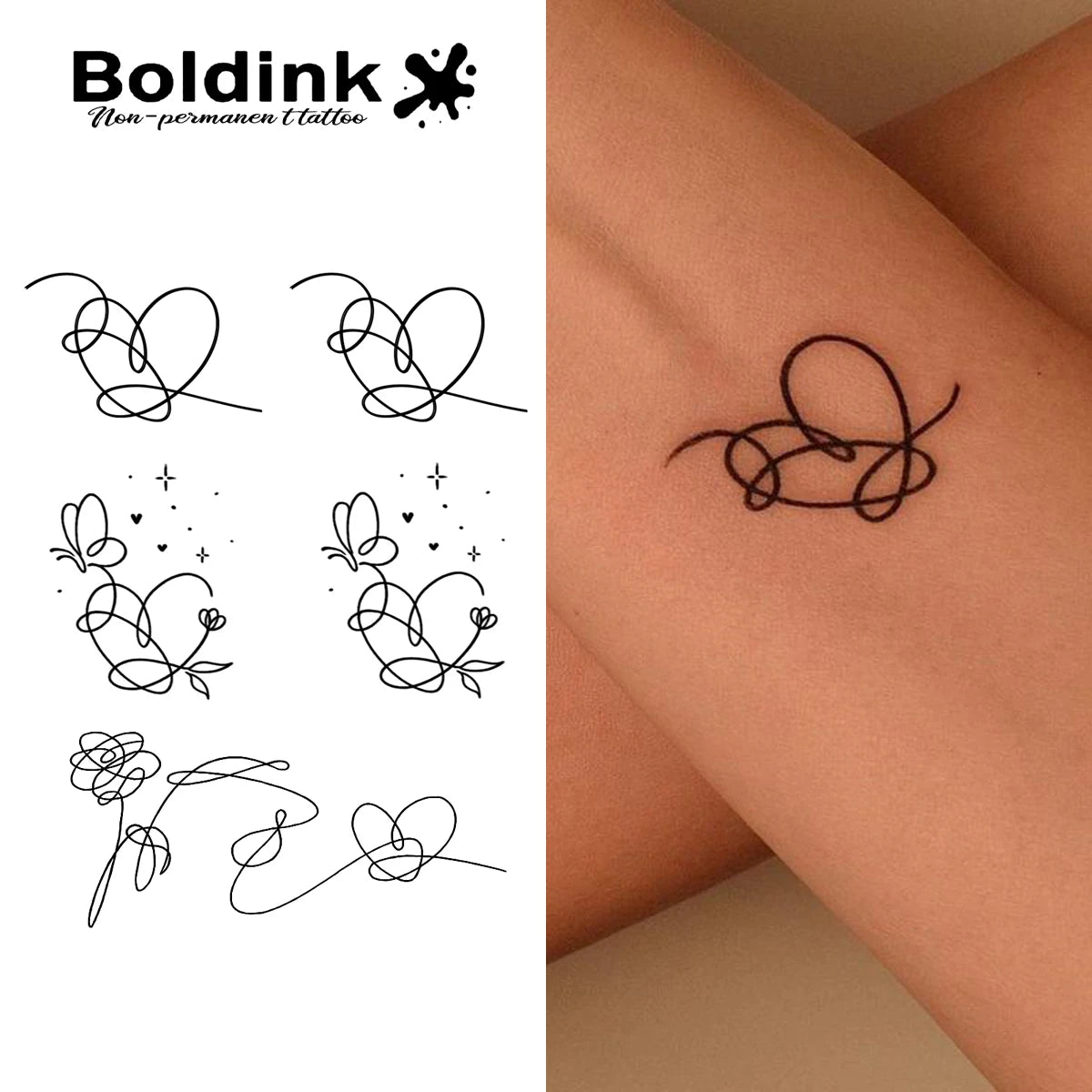 Herzschmetterling Temporäres Tattoo, Hält bis zu 15 Tage Neue Technologie Magischer Wasserdichter Semi-Permanenter Aufkleber.