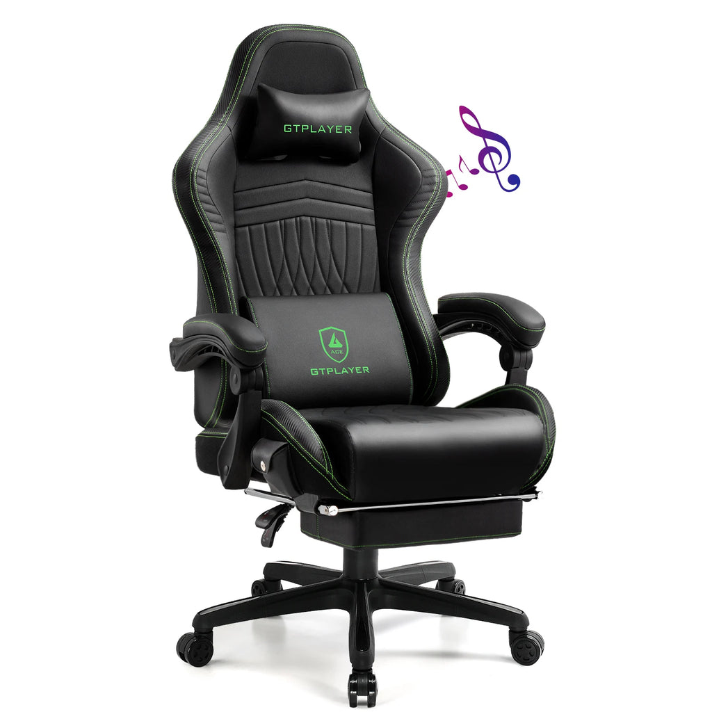 GTPLAYER Gaming Stuhl Ergonomischer Gaming-Sessel Bürostuhl PC Fußstütze Lautsprecher Musik Bürostuhl bis 150 kg