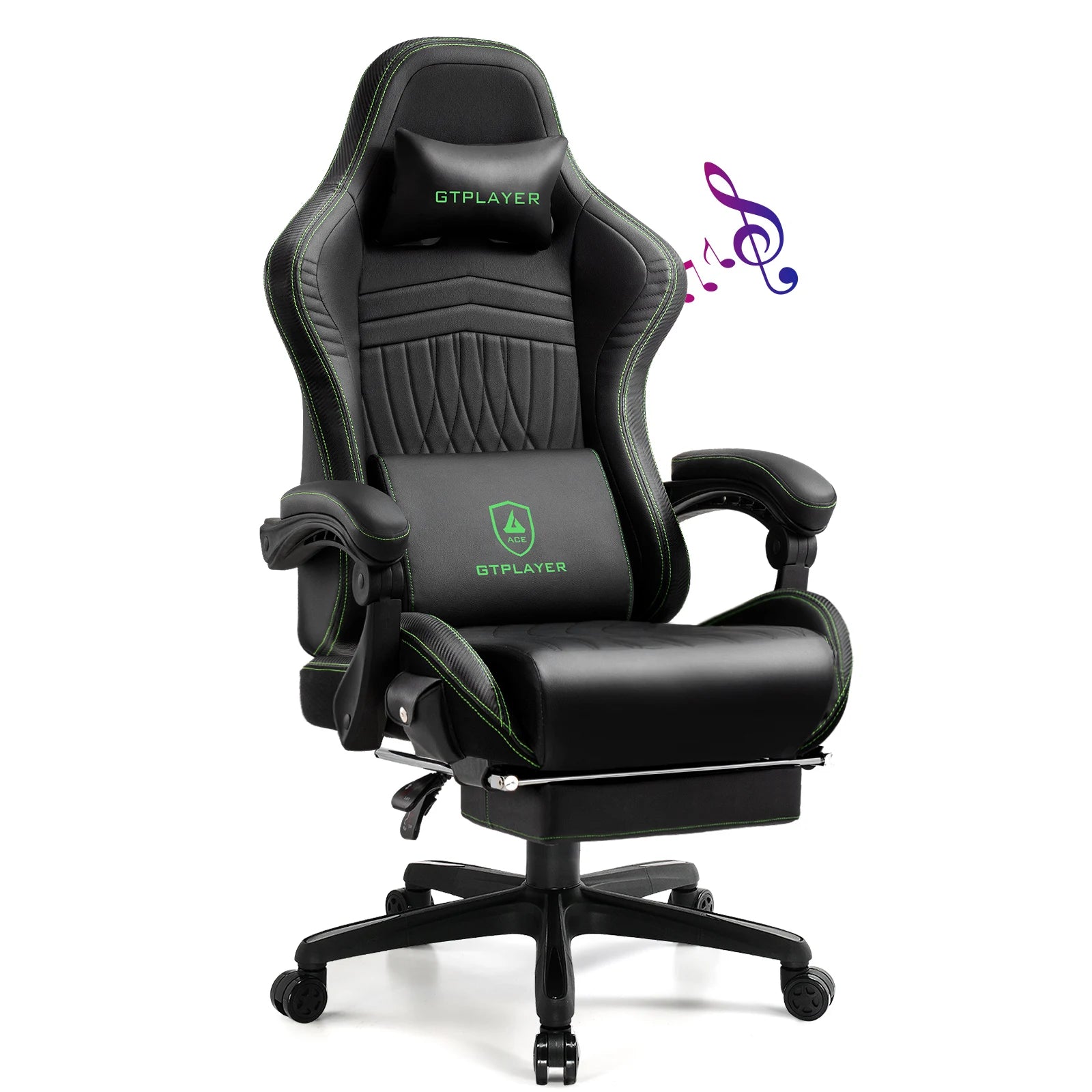 GTPLAYER Gaming Stuhl Ergonomischer Gaming-Sessel Bürostuhl PC Fußstütze Lautsprecher Musik Bürostuhl bis 150 kg