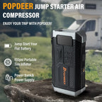 POPDEER PD-JA3 5000A 4-in-1 Starthilfe, 150PSI Luftkompressor, 12V QC 3.0 Powerbank mit LCD-Display, 10L Benzin/8L Diesel