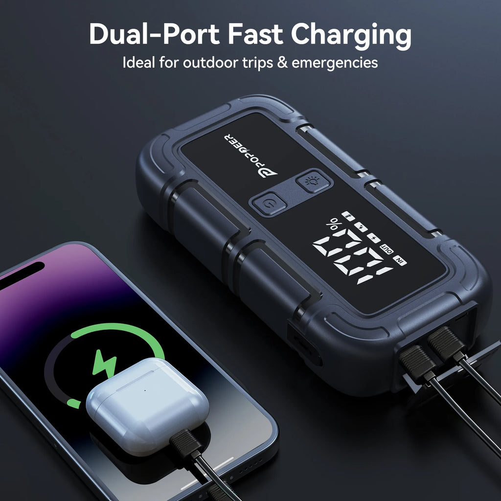 POPDEER PD-J06 4000A Starthilfe, 12V Auto Starthilfe mit LCD-Display Dual USB für 10.0L Benzin/8.0L Diesel LKW Wohnmobil Boot