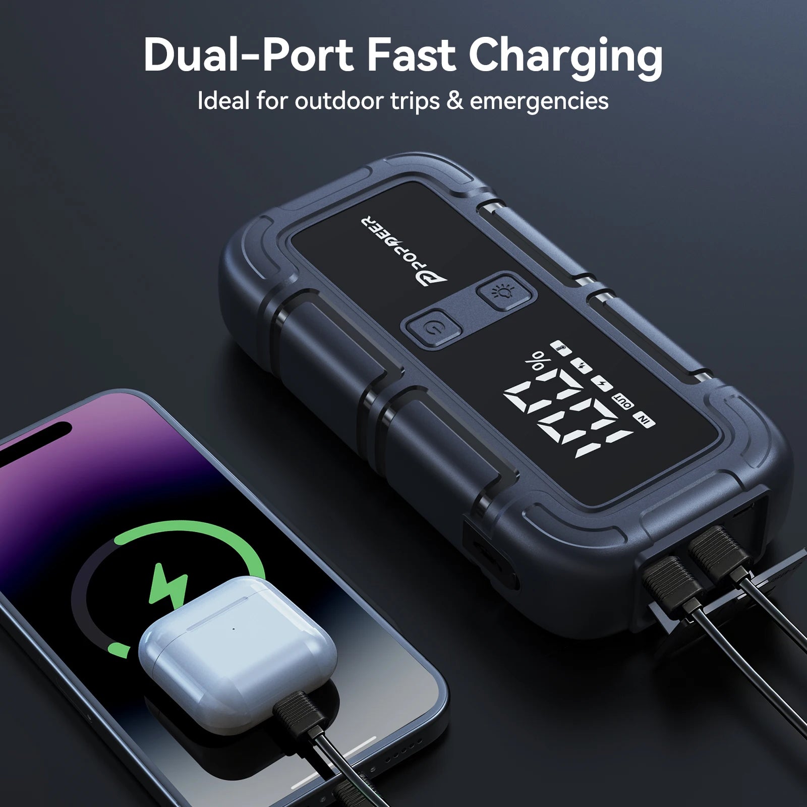 POPDEER PD-J06 4000A Starthilfe, 12V Auto Starthilfe mit LCD-Display Dual USB für 10.0L Benzin/8.0L Diesel LKW Wohnmobil Boot
