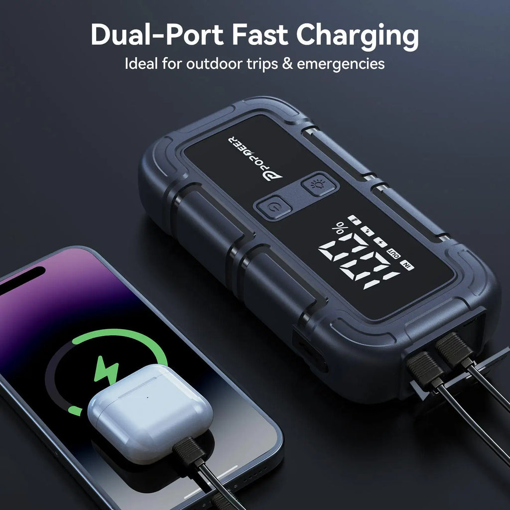 POPDEER PD-J06 4000A Starthilfe, 12V Auto Starthilfe mit LCD-Display Dual USB für 10.0L Benzin/8.0L Diesel LKW Wohnmobil Boot