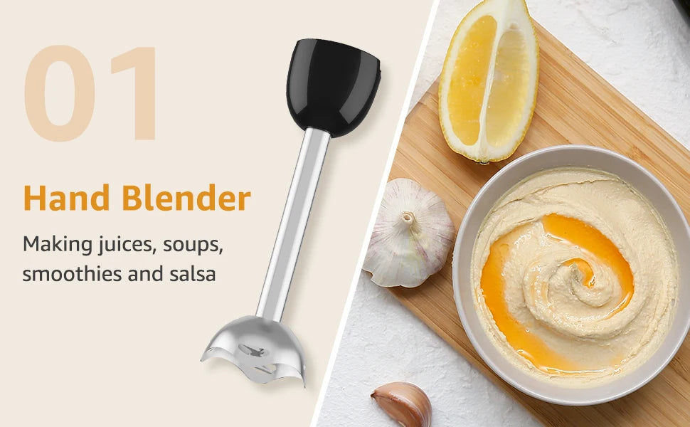 1500W 9-in-1 Stabmixer-Set, 21 Geschwindigkeiten & Turbo, inklusive Schneebesen, Zerkleinerer, Milchaufschäumer & Pürierstab zum Mixen und Pürieren
