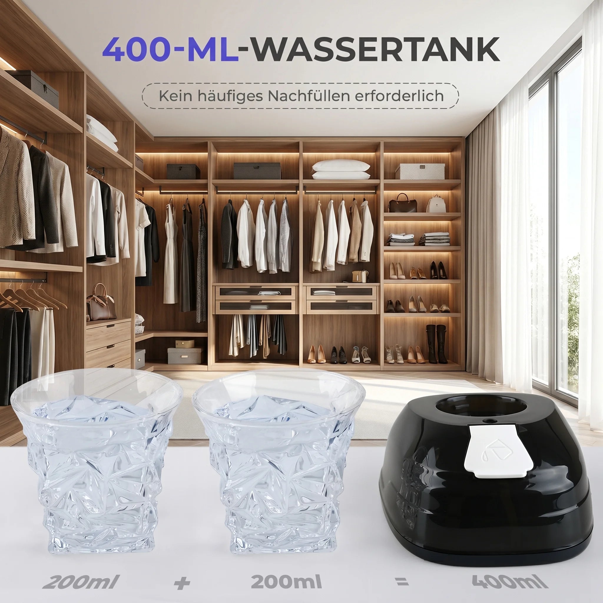 Tragbarer Dampfglätter 1800W Handdampfbügeleisen, 3 einstellbare Stufen 25-35g/min, Dampfbürste mit 400ml abnehmbarem Wassertank, 20s schnelle Aufheizzeit, für Reisen & Zuhause, Faltenentferner für Kleidung Zweitbild