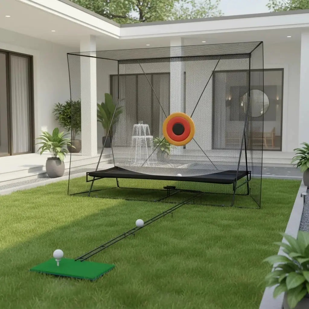 Golf-Trainingsnetz mit Ballrückführung und Ballfangtuch, großes Golftrainingsgerät mit Tragetasche für Chipping und Schwung, 305 x 244 cm